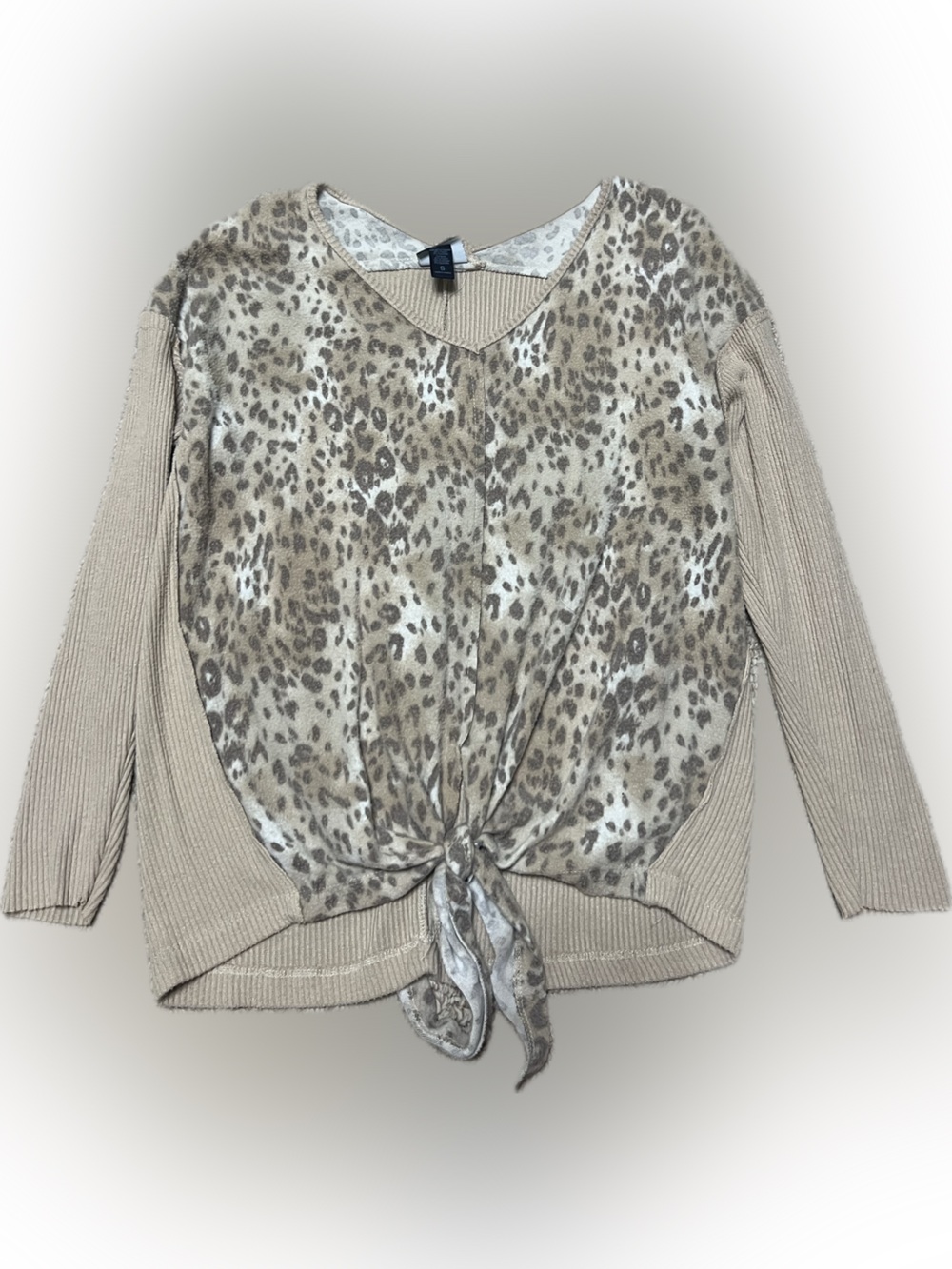 Daytrip Beige Leopard Print Tie-Back Sweatshirt